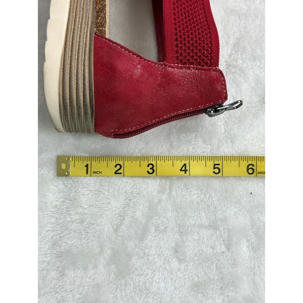 Biza Bree Red Leather Elastic Cross‎ Strap Wedge Sandals Womens 40 Zip Back